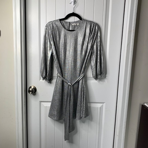 Tularosa Anthropologie‎ Metallic Mini Dress Party Cocktail Belted Silver Small - Picture 2 of 7